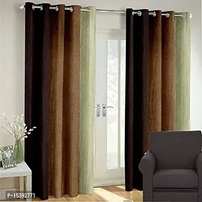 HHH FAB Polyester Striped Curtain ( Size_4 X 7 Feet, Color_Brown)(Pack of 2)