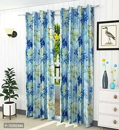 HHH FAB Polyester Digital Printed Curtain ( Size_4 X 7 Feet, Color_Blue )(Pack of 2)-thumb0