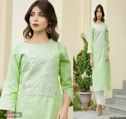 Elegant Green Embroidered Handloom Cotton Women Kurta Pant Set-thumb0