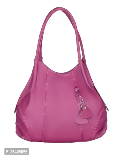 Elegant Magenta PU Solid Handbags For Women-thumb0