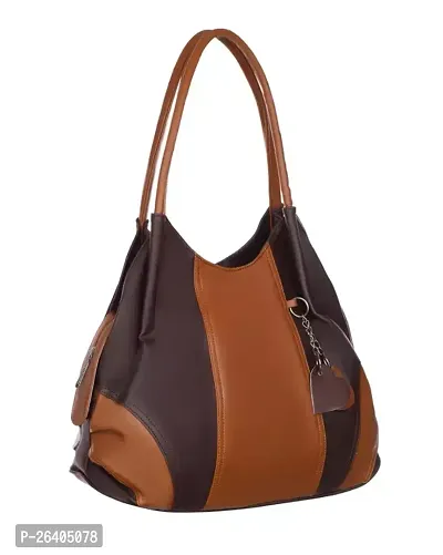 Elegant Brown PU Solid Handbags For Women-thumb0