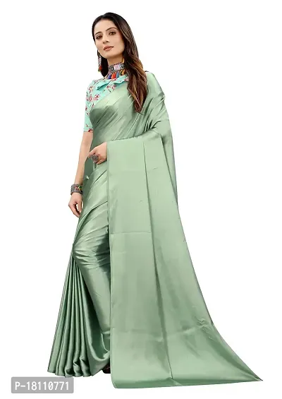 Avirat Designer Studio? Women's Satin Saree (Light Green)-thumb2