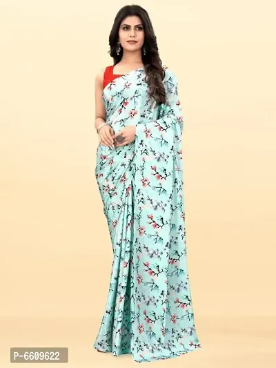 Stylish Satin Printed Saree with Blouse piece