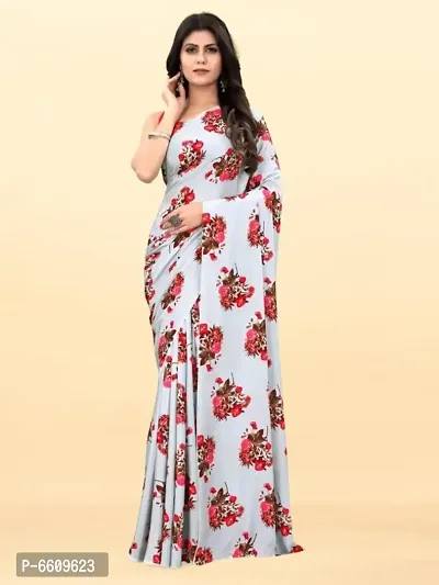 Stylish Satin Printed Saree with Blouse piece-thumb0