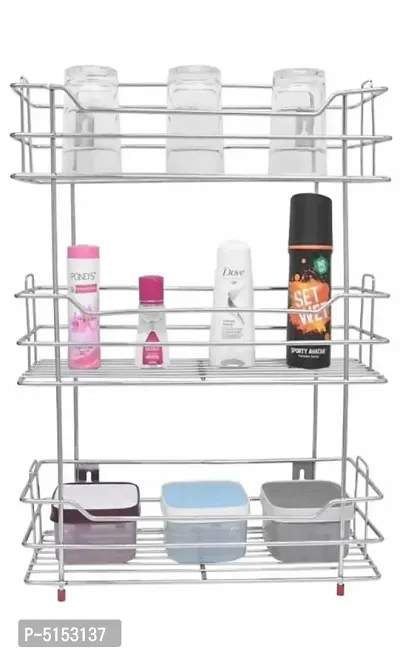 Stainless Steel pull out Multi Purpose Storage Rack Kitchen, Bathroom Shelves and Racks, Wall Mounted Rack for Homesilver, Stainless Steel 202)