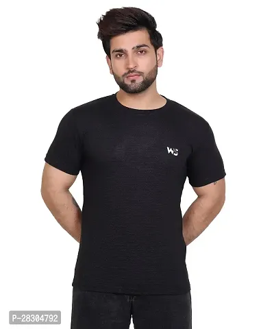 Stylish Black Cotton Solid Round Neck Tees For Men-thumb0