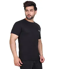 Stylish Black Cotton Solid Round Neck Tees For Men-thumb1