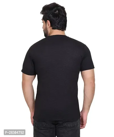 Stylish Black Cotton Solid Round Neck Tees For Men-thumb3