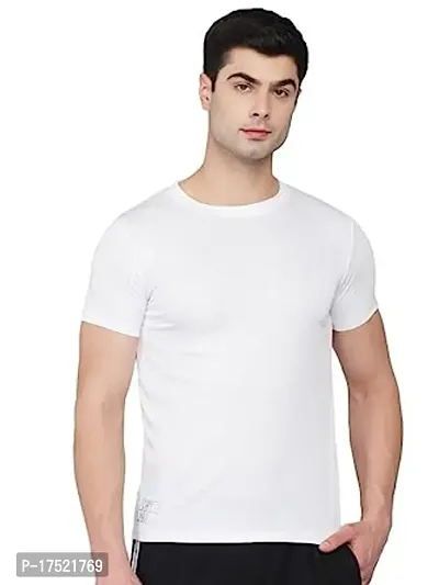 Stylish White Cotton Blend Solid Tees For Men-thumb0