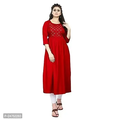 Akshu Women's Multi Embroidery Kurti in Rayon Fabric with Mirror Work