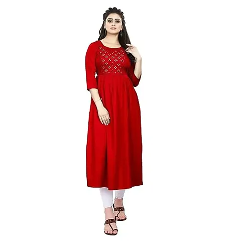 Akshu Women's Embroidery Kurti in Rayon Fabric with Mirror Work