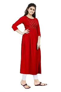 Akshu Women's Multi Embroidery Kurti in Rayon Fabric with Mirror Work-thumb2