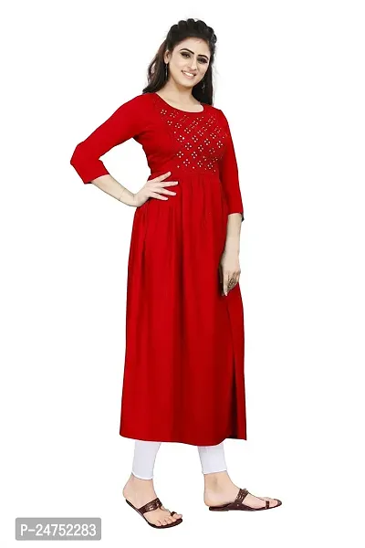 Akshu Women's Multi Embroidery Kurti in Rayon Fabric with Mirror Work-thumb3