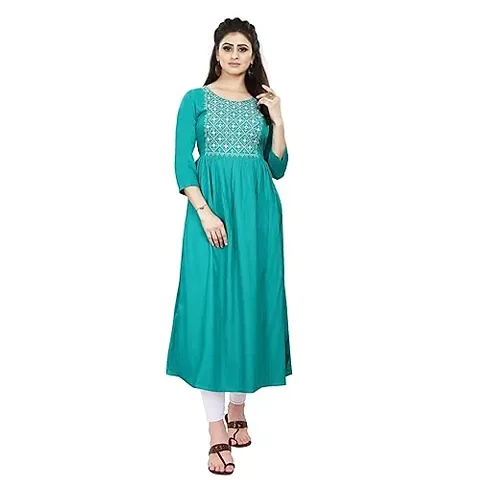 Akshu Women's Embroidery Kurti in 14KG Rayon Fabric