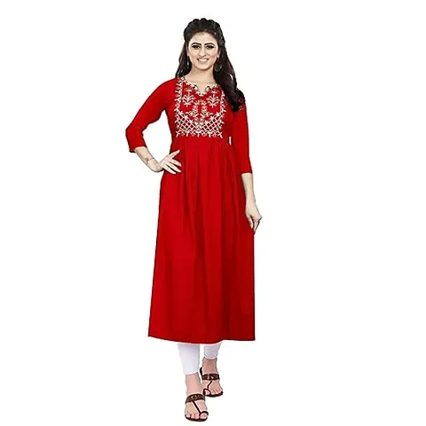 Akshu Women's Multi Embroidery Kurti in Rayon Fabric with Multi Color Work