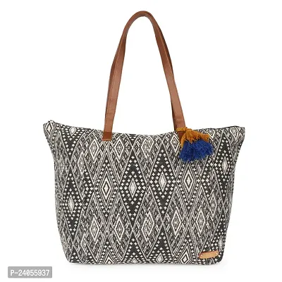 Stylish Black Cotton Printed Handbags For Women