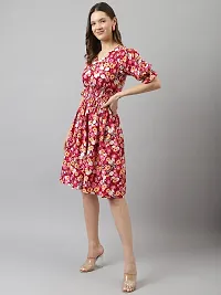 Stylish Red Crepe Floral Printed Fit And Flare Dress For Women-thumb1