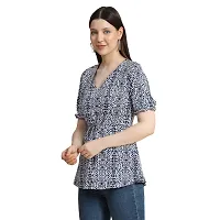 KERI PERRY Women's Polyester Western Top(White  Navy Blue)-thumb1
