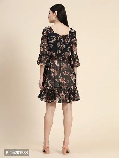 Stylish Black Chiffon Paisley Print Fit And Flare Dress For Women-thumb5