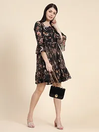 Stylish Black Chiffon Paisley Print Fit And Flare Dress For Women-thumb3