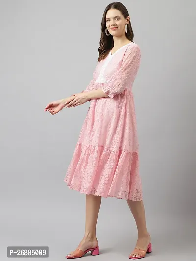 Stylish Pink Net Floral Printed Fit And Flare Dress For Women-thumb2