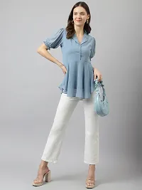 Women's Light Blue Georgette Solid Flared Top-thumb4