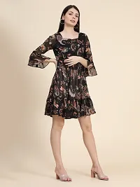 Stylish Black Chiffon Paisley Print Fit And Flare Dress For Women-thumb1