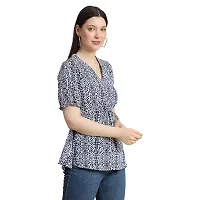 KERI PERRY Women's Polyester Western Top(White  Navy Blue)-thumb2