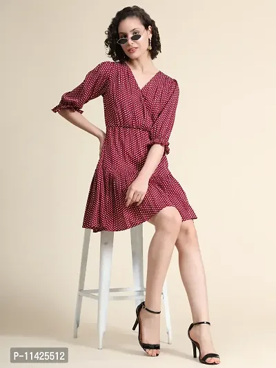 Classy Polyester Polka Dot Print Dress For Women-thumb2
