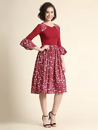 Classy Lycra Floral Printed Dress For Women-thumb2