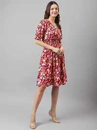 Stylish Red Crepe Floral Printed Fit And Flare Dress For Women-thumb2