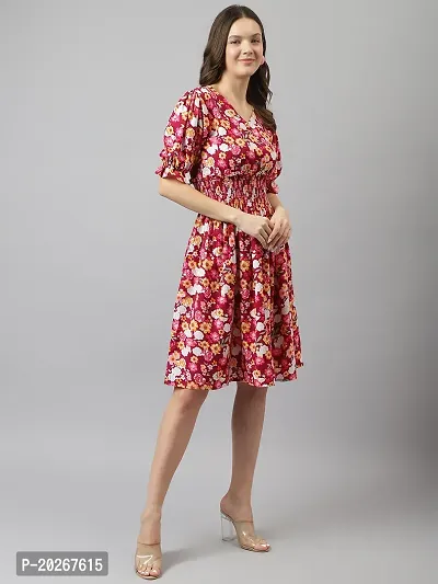 Stylish Red Crepe Floral Printed Fit And Flare Dress For Women-thumb3