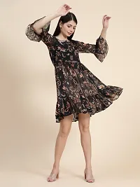 Stylish Black Chiffon Paisley Print Fit And Flare Dress For Women-thumb2