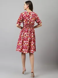Stylish Red Crepe Floral Printed Fit And Flare Dress For Women-thumb4