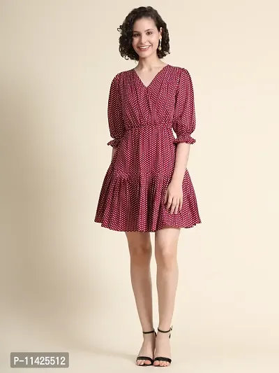 Classy Polyester Polka Dot Print Dress For Women-thumb0