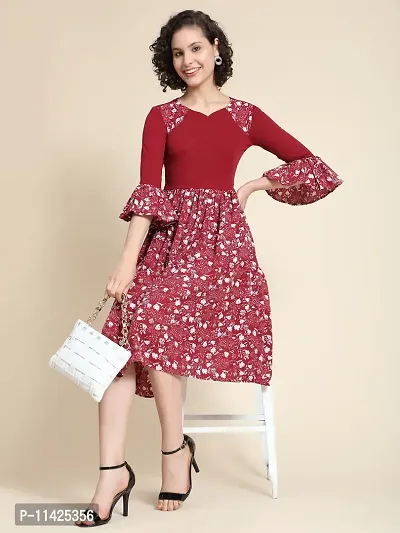 Classy Lycra Floral Printed Dress For Women-thumb0