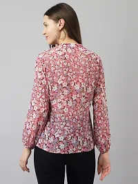 Women Peach Georgette Floral Straight Top-thumb1