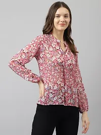 Women Peach Georgette Floral Straight Top-thumb2