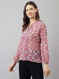 Women Peach Georgette Floral Straight Top-thumb3