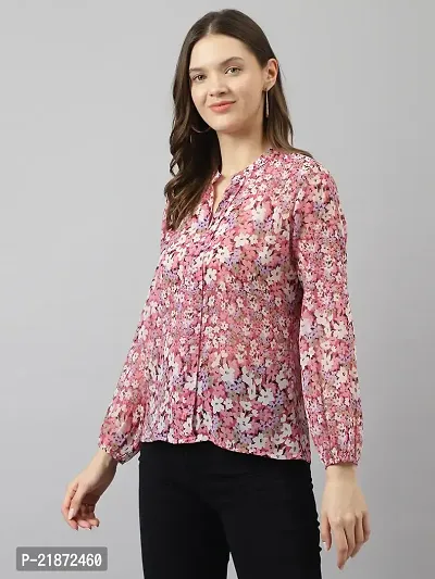 Women Peach Georgette Floral Straight Top-thumb4