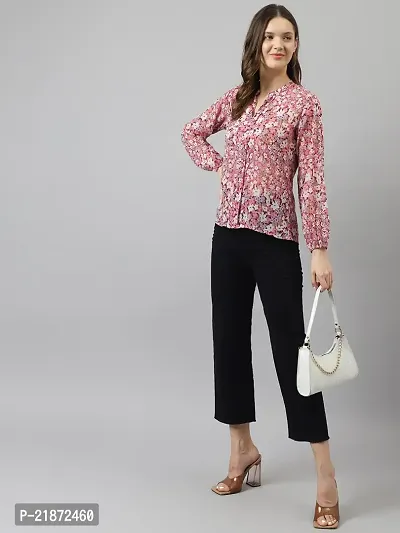 Women Peach Georgette Floral Straight Top-thumb5