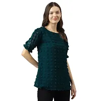 KERI PERRY Women's Teal Blue Dobby Georgette Woven Straight Western Top-thumb2