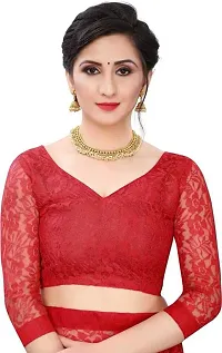 Beautiful Red Net Self Pattern Saree With Blouse Piece For Women-thumb4