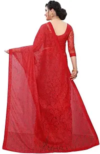 Beautiful Red Net Self Pattern Saree With Blouse Piece For Women-thumb3