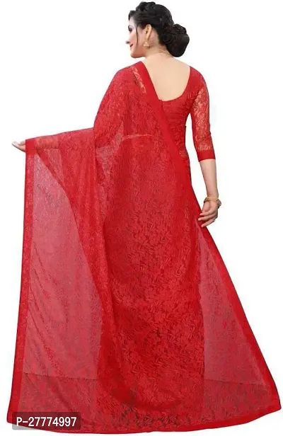 Beautiful Red Net Self Pattern Saree With Blouse Piece For Women-thumb4