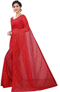 Beautiful Red Net Self Pattern Saree With Blouse Piece For Women-thumb2