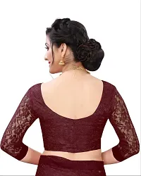 Beautiful Maroon Net Self Pattern Saree With Blouse Piece For Women-thumb2
