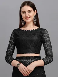 Beautiful Black Net Self Pattern Saree With Blouse Piece For Women-thumb1