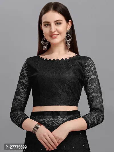 Beautiful Black Net Self Pattern Saree With Blouse Piece For Women-thumb2