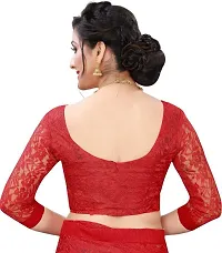 Beautiful Red Net Self Pattern Saree With Blouse Piece For Women-thumb1